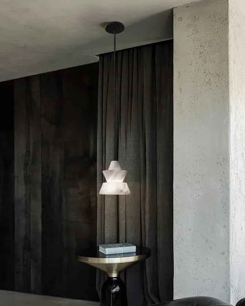 LightsStory Series Geometric Pendant Light | Stacked Conical Natural Alabaster Stone, Natural Stone finish for Dining tables, kitchen islands, and entryways Modern Pendant lamp