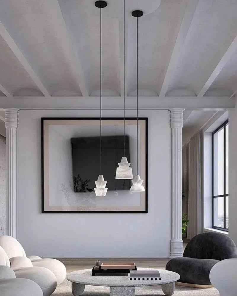 LightsStory Series Geometric Pendant Light | Stacked Conical Natural Alabaster Stone, Natural Stone finish for Dining tables, kitchen islands, and entryways Modern Pendant lamp