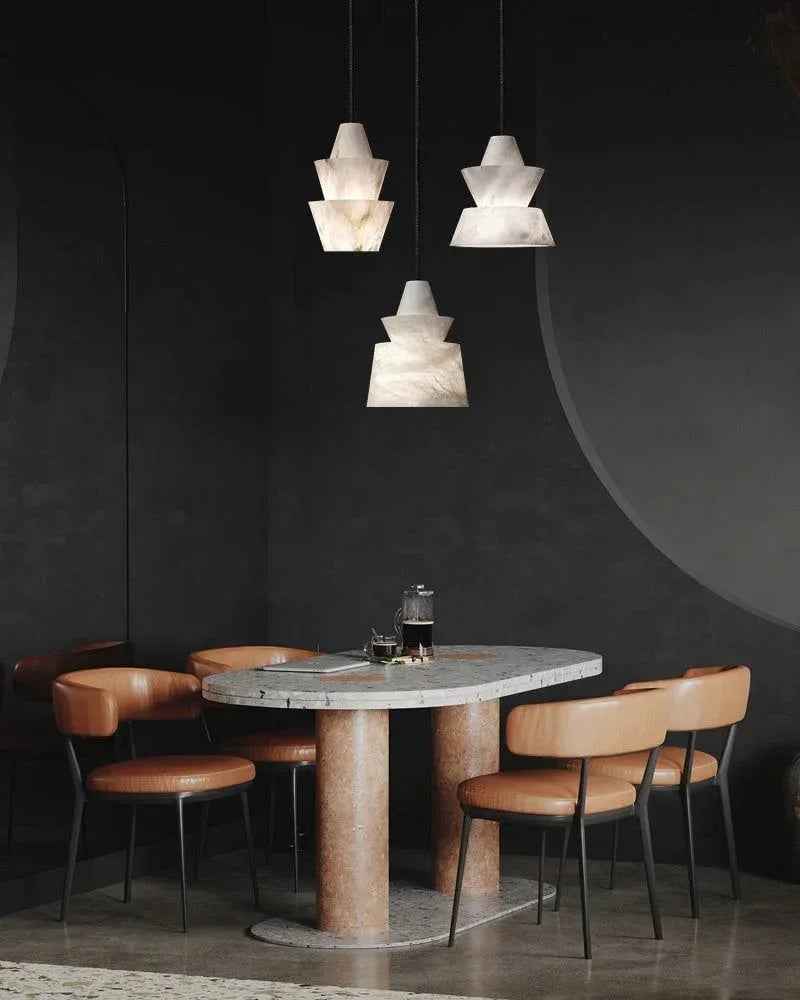 LightsStory Series Geometric Pendant Light | Stacked Conical Natural Alabaster Stone, Natural Stone finish for Dining tables, kitchen islands, and entryways Modern Pendant lamp