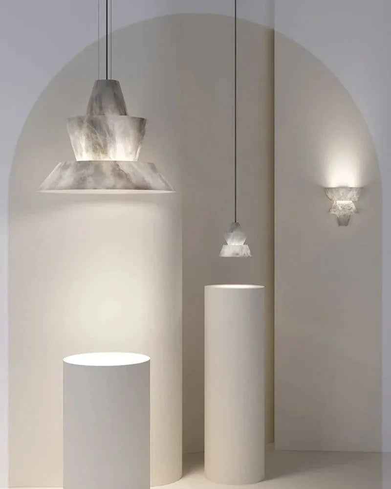 LightsStory Series Geometric Pendant Light | Stacked Conical Natural Alabaster Stone, Natural Stone finish for Dining tables, kitchen islands, and entryways Modern Pendant lamp