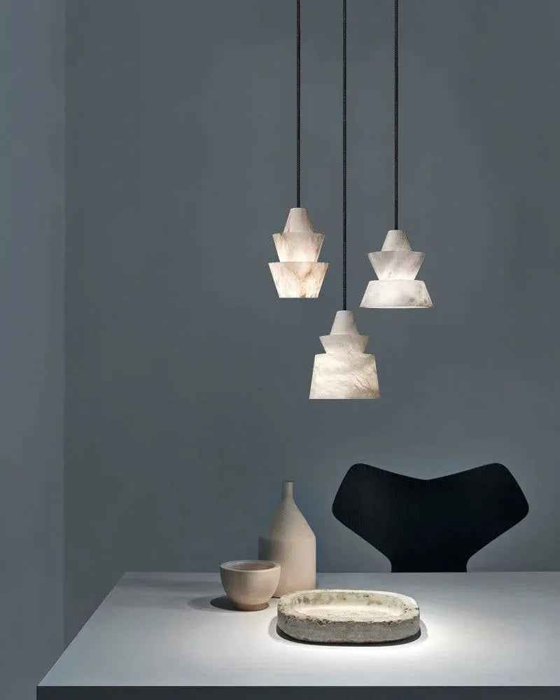 LightsStory Series Geometric Pendant Light | Stacked Conical Natural Alabaster Stone, Natural Stone finish for Dining tables, kitchen islands, and entryways Modern Pendant lamp