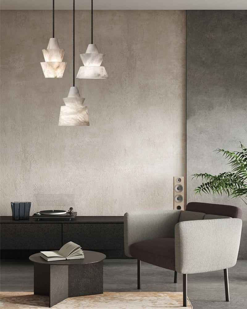 LightsStory Series Geometric Pendant Light | Stacked Conical Natural Alabaster Stone, Natural Stone finish for Dining tables, kitchen islands, and entryways Modern Pendant lamp