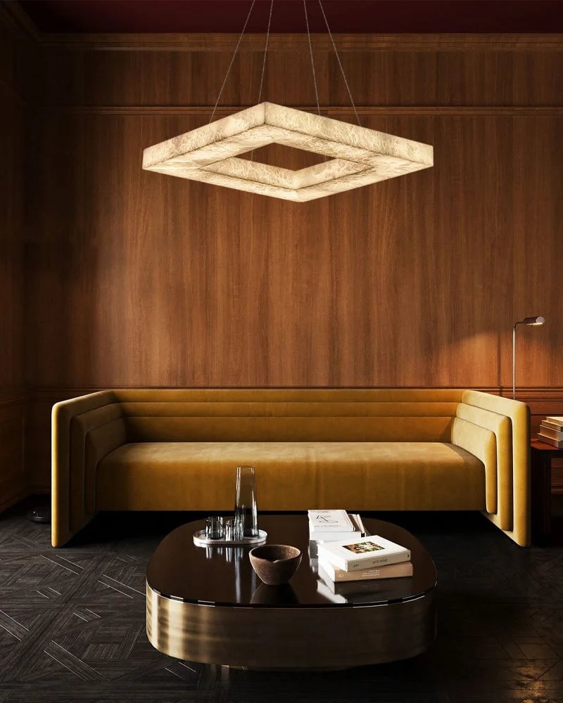 LightsStory Series Geometric Pendant Light | Triple Layered Solid Alabaster and Iron, Refined Metal for Living rooms, entryways, and luxe dining spaces American Vintage chandelier lamp