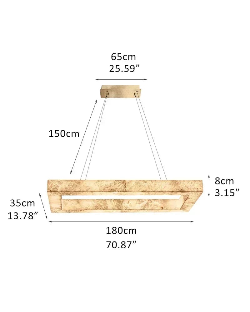 LightsStory Series Geometric Pendant Light | Triple Layered Solid Alabaster and Iron, Refined Metal for Living rooms, entryways, and luxe dining spaces Rectangular-L180*W35*H8CM L70.87“*13.78"*H3.15" White + Gold American Vintage chandelier lamp