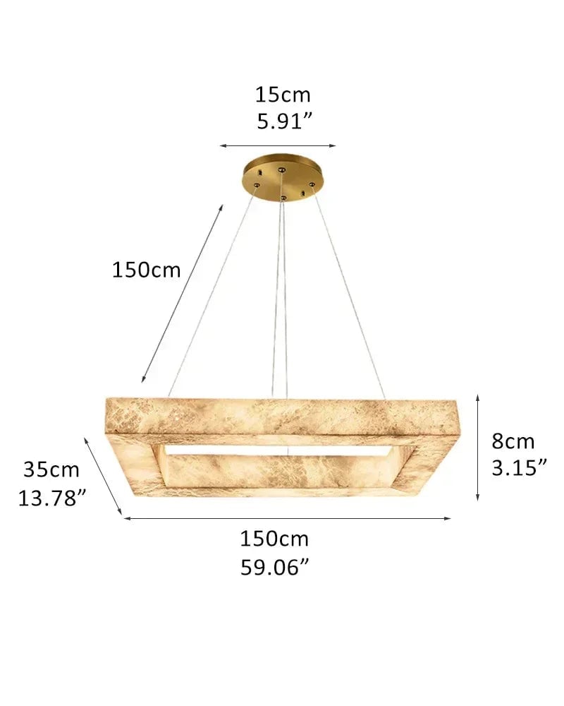 LightsStory Series Geometric Pendant Light | Triple Layered Solid Alabaster and Iron, Refined Metal for Living rooms, entryways, and luxe dining spaces Rectangular-L150*W35*H8CM L59.06“*13.78"*H3.15" White + Gold American Vintage chandelier lamp