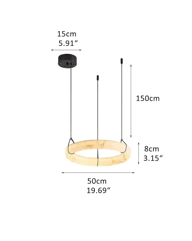 LightsStory Series Geometric Pendant Light | Triple Ring Natural Alabaster and Matte Black Metal, Matte Black finish for Kitchen Islands and Dining Rooms A-L50*H6CM L19.69*H3.15" White + Black Modern Pendant lamp