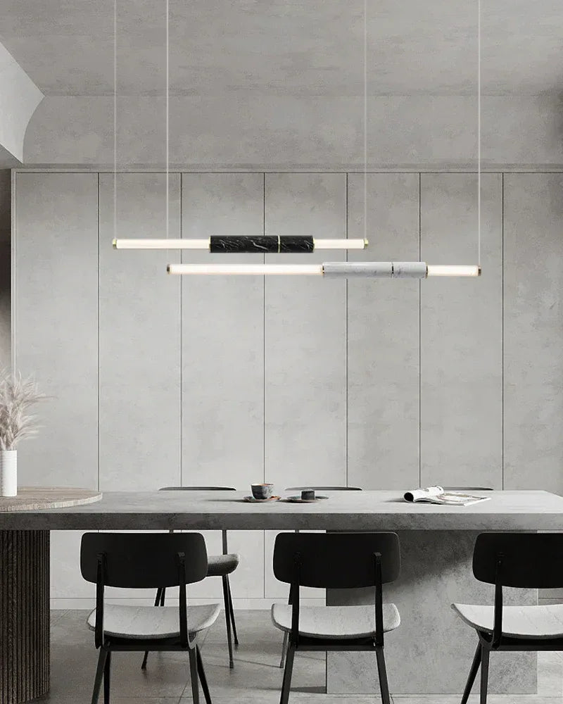 LightsStory Series Geometric Suspension Light | Four-Pipe Linear Polished marble and frosted glass with solid brass and aluminum, Silver Anodised, Green, and Black finish for Living and Dining Spaces Modern Pendant lamp
