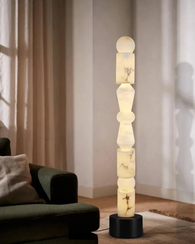 LightsStory Series Geometric Table Lamp | 5-Tier Hand-stacked White Alabaster and Black Marble Base, Natural Stone finish for Living rooms and bedrooms Modern Designer Floor Lamp