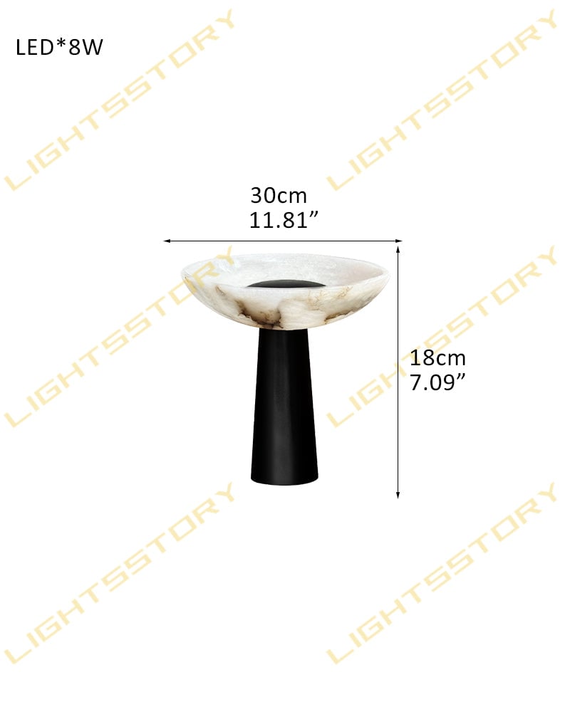 LightsStory Series Alabaster Bowl Geometric Table Lamp with a Conical Base, Polished Spanish Stone in Matte Black finish for Bedrooms, Living Rooms, and Entryways D26*H28CM D10.24"*H11.02" Black Modern Table lamp