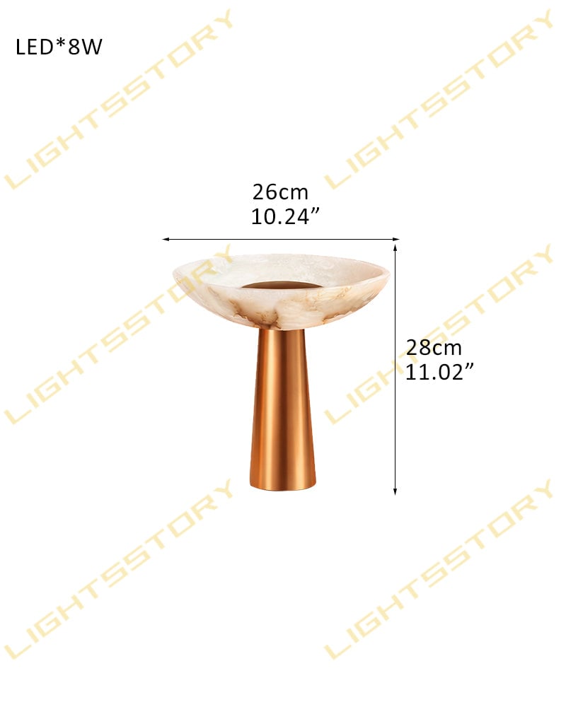 LightsStory Series Alabaster Bowl Geometric Table Lamp with a Conical Base, Polished Spanish Stone in Matte Black finish for Bedrooms, Living Rooms, and Entryways D26*H28CM D10.24"*H11.02" Brass Modern Table lamp