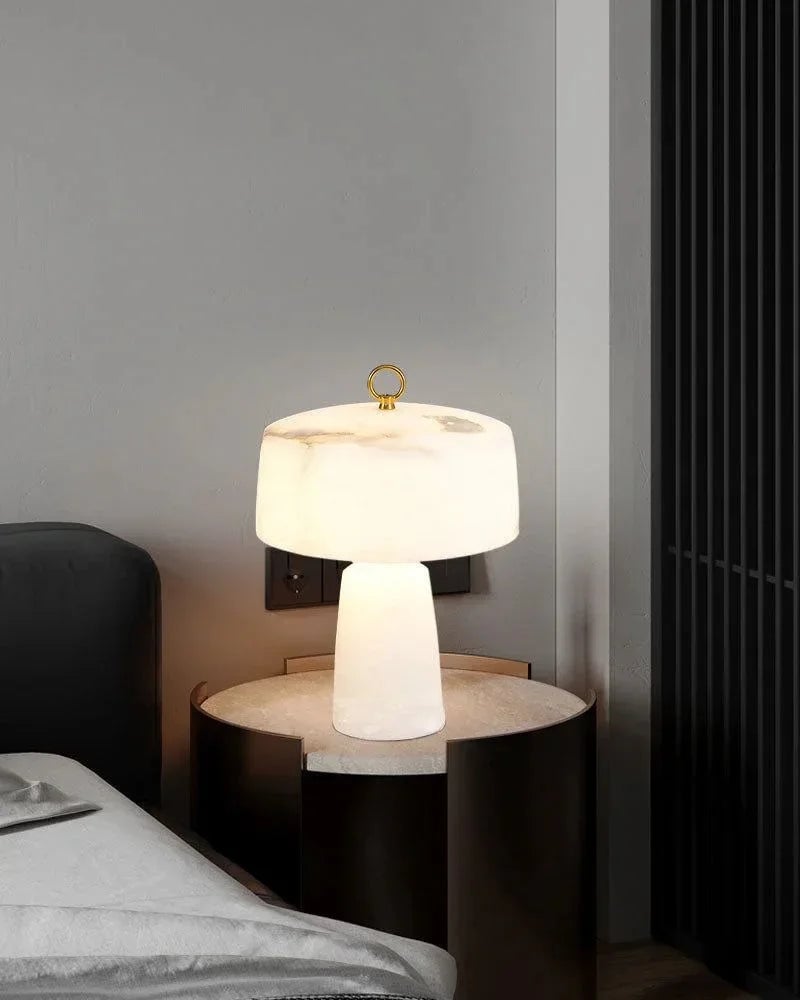 LightsStory Series Geometric Table Lamp | Round Alabaster Shade Handcrafted Natural Alabaster Stone, Polished Copper for Bedside Tables and Sideboards Table lamp