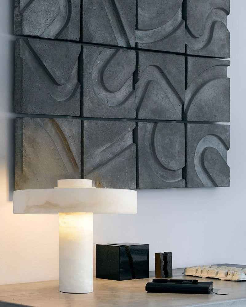 LightsStory Series Geometric Table Lamp | Round Alabaster Shade Natural Alabaster Marble and Polished Copper, Polished Copper finish for Bedside Tables and Living Room Accents Vintage Simple Table Lamp