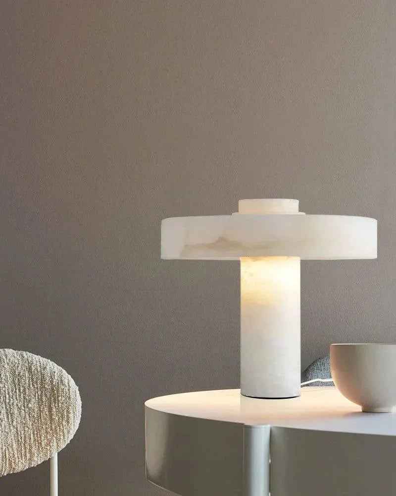 LightsStory Series Geometric Table Lamp | Round Alabaster Shade Natural Alabaster Marble and Polished Copper, Polished Copper finish for Bedside Tables and Living Room Accents Vintage Simple Table Lamp