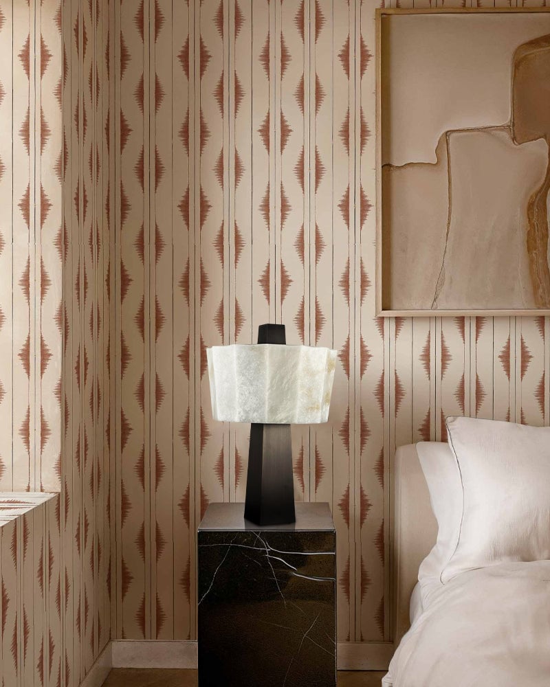 LightsStory Series Geometric Table Lamp | Sculptural Minimalism Hand-carved Spanish Nature Alabaster, Black Stainless Steel finish for Bedside Tables and Living Room Accents Modern Table lamp