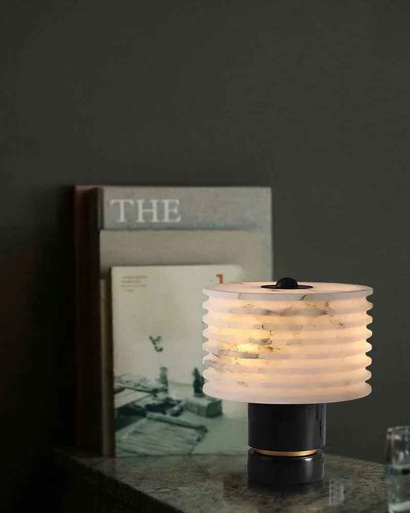 LightsStory Series Geometric Table Lamp | Symmetrical Cloud Stone Hand-Carved Cloud Stone Alabaster, Rustic-Modern Matte Finish for Nightstands, Shelves, and Consoles Vintage Simple Table Lamp