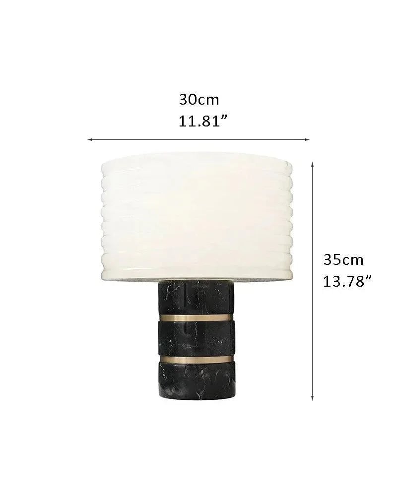 LightsStory Series Geometric Table Lamp | Symmetrical Cloud Stone Hand-Carved Cloud Stone Alabaster, Rustic-Modern Matte Finish for Nightstands, Shelves, and Consoles B-D30*H35CM D11.81*H13.78" White + Black Vintage Simple Table Lamp
