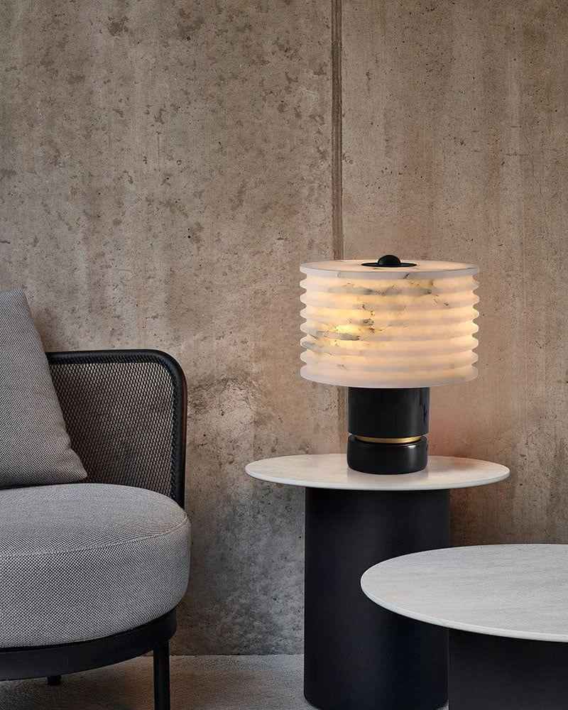 LightsStory Series Geometric Table Lamp | Symmetrical Cloud Stone Hand-Carved Cloud Stone Alabaster, Rustic-Modern Matte Finish for Nightstands, Shelves, and Consoles Vintage Simple Table Lamp