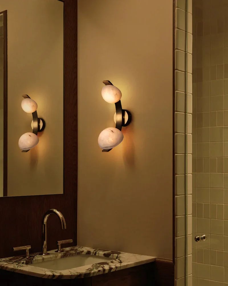 LightsStory Series Geometric Wall Lamp | Double Alabaster Disc Natural Alabaster Stone, Antique Brass and Black Hardware for Vanity Areas and Bedside Suites Modern Art Design Wall Lamp