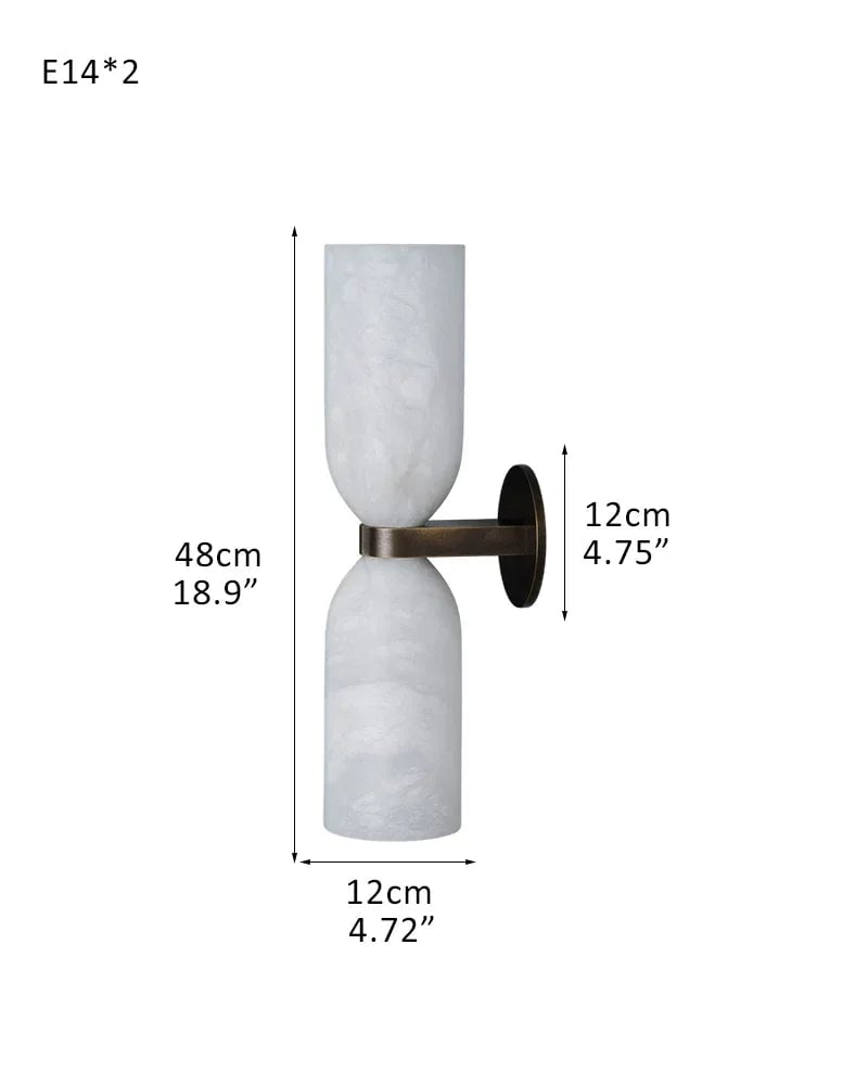 LightsStory Series Geometric Wall Lamp | Double Globe Handcrafted Natural Alabaster, Brass and Black Metal for Bedrooms, Hallways, and Dining Spaces D12*H48CM D4.72"*H18.9" Black Modern Art Design Wall Lamp