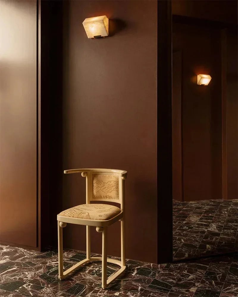 LightsStory Series Geometric Wall Sconce | Angular Alabaster Block Hand-Carved Natural Alabaster, Brushed Black Metal for Modern Living Rooms and Hallways Flush Mounted Wall Sconce Lamp