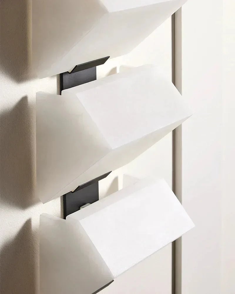 LightsStory Series Geometric Wall Sconce | Angular Alabaster Block Hand-Carved Natural Alabaster, Matte Brushed Black finish for Living Rooms and Hallways Flush Mounted Wall Sconce Lamp