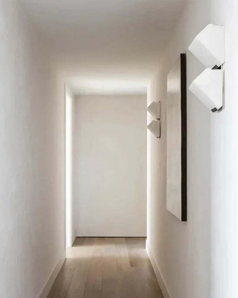 LightsStory Series Geometric Wall Sconce | Angular Alabaster Block Hand-Carved Natural Alabaster, Matte Brushed Black finish for Living Rooms and Hallways Flush Mounted Wall Sconce Lamp