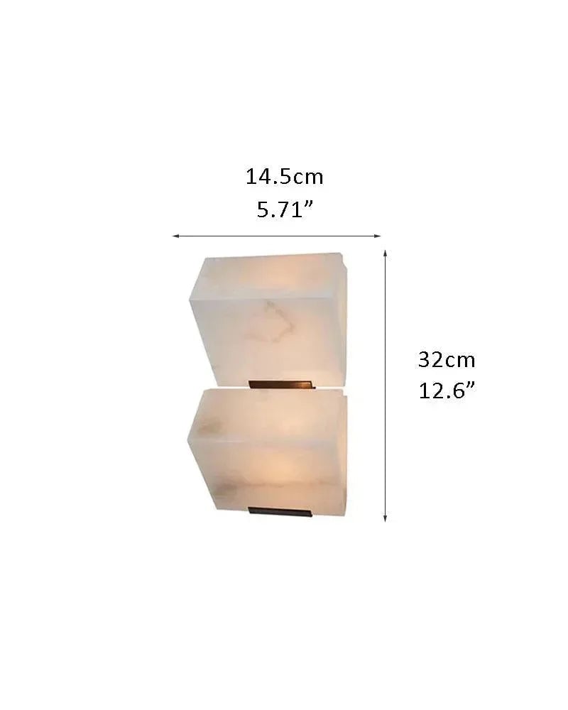 LightsStory Series Geometric Wall Sconce | Angular Alabaster Block Hand-Carved Natural Alabaster, Brushed Black Metal for Modern Living Rooms and Hallways 2-light-D14.5*H32CM D5.17*H12.6" White + Black Plate Flush Mounted Wall Sconce Lamp