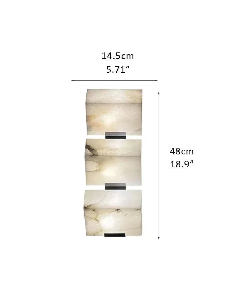 LightsStory Series Geometric Wall Sconce | Angular Alabaster Block Hand-Carved Natural Alabaster, Brushed Black Metal for Modern Living Rooms and Hallways 3light--D14.5*H48CM D5.17*H18.9" White + Black Plate Flush Mounted Wall Sconce Lamp