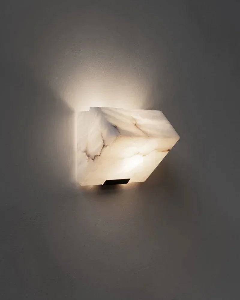 LightsStory Series Geometric Wall Sconce | Angular Alabaster Block Hand-Carved Natural Alabaster, Matte Brushed Black finish for Living Rooms and Hallways Flush Mounted Wall Sconce Lamp