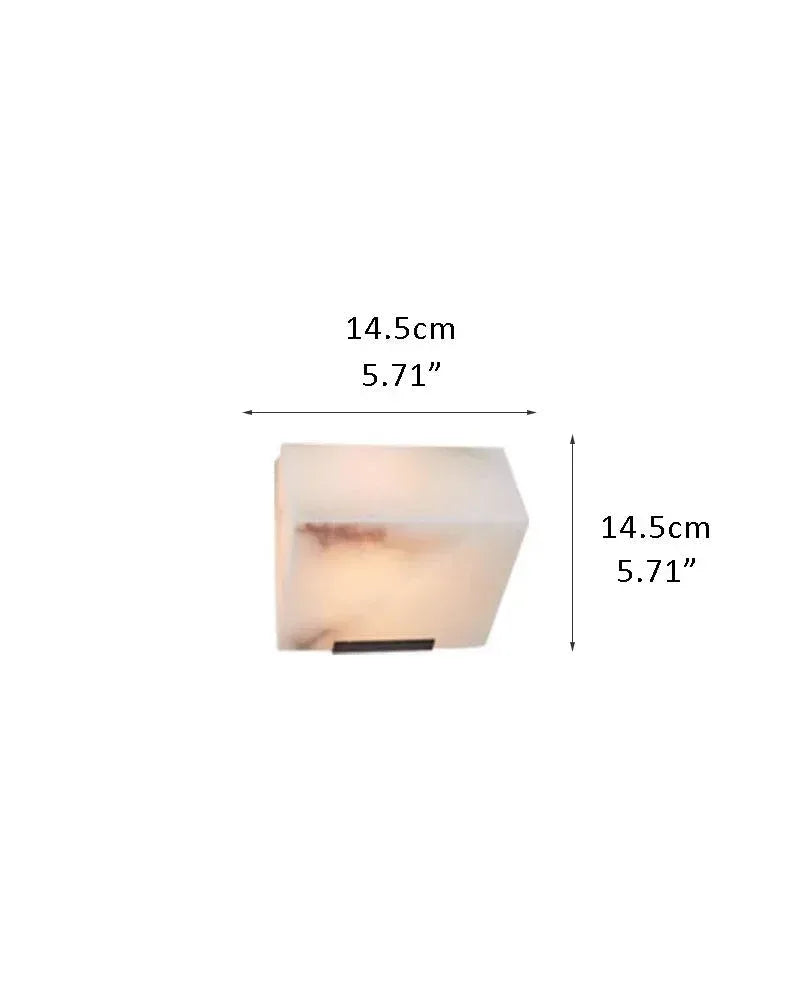 LightsStory Series Geometric Wall Sconce | Angular Alabaster Block Hand-Carved Natural Alabaster, Brushed Black Metal for Modern Living Rooms and Hallways 1-light-D14.5*H14.5CM D5.17*H5.17" White + Black Plate Flush Mounted Wall Sconce Lamp