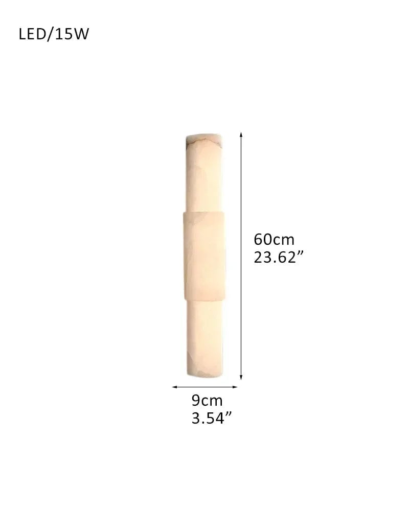 LightsStory Series Geometric Wall Sconce | Cylindrical Stone Hand-finished natural white alabaster stone and solid metal, Polished metal finish for Bedrooms, hallways, and dining spaces D9*H60CM D3.54"*H23.62" White + Brass Plate Modern Art Design Wall Lamp