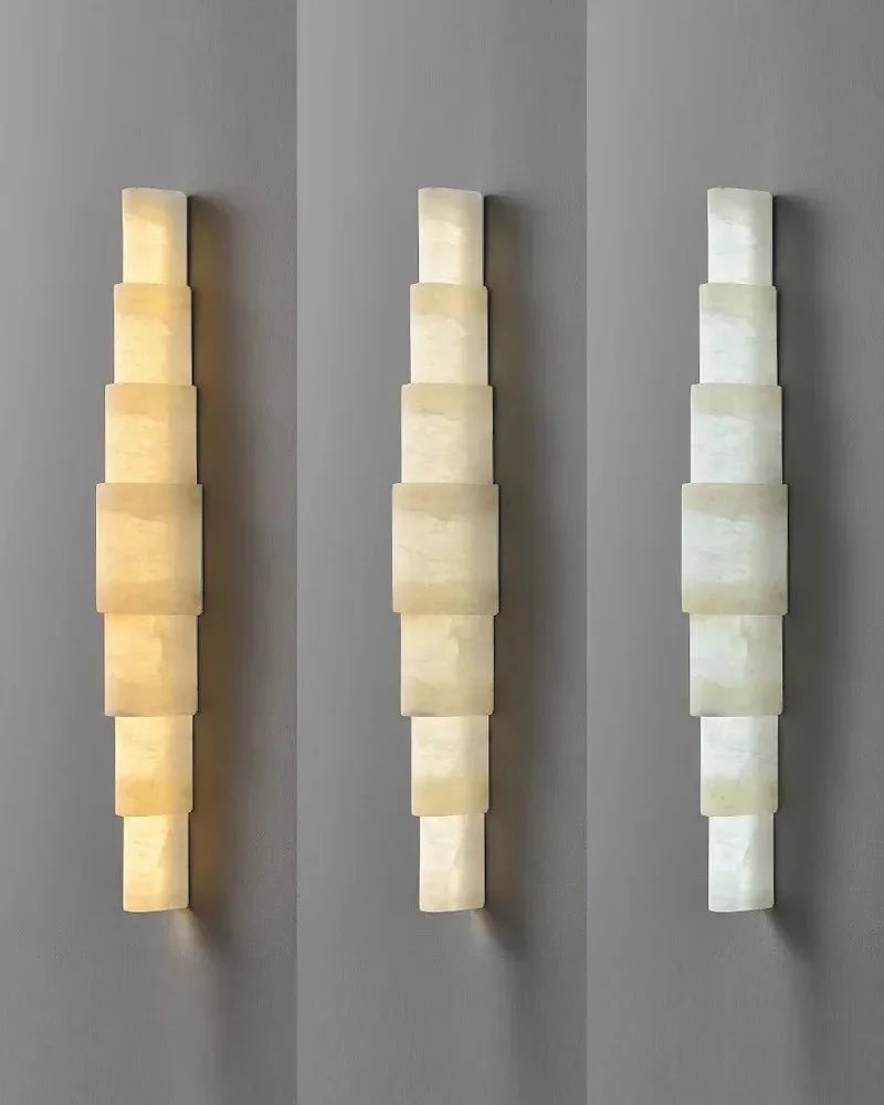 LightsStory Series Geometric Wall Sconce | Cylindrical Stone Hand-finished natural white alabaster stone and solid metal, Polished metal finish for Bedrooms, hallways, and dining spaces Modern Art Design Wall Lamp