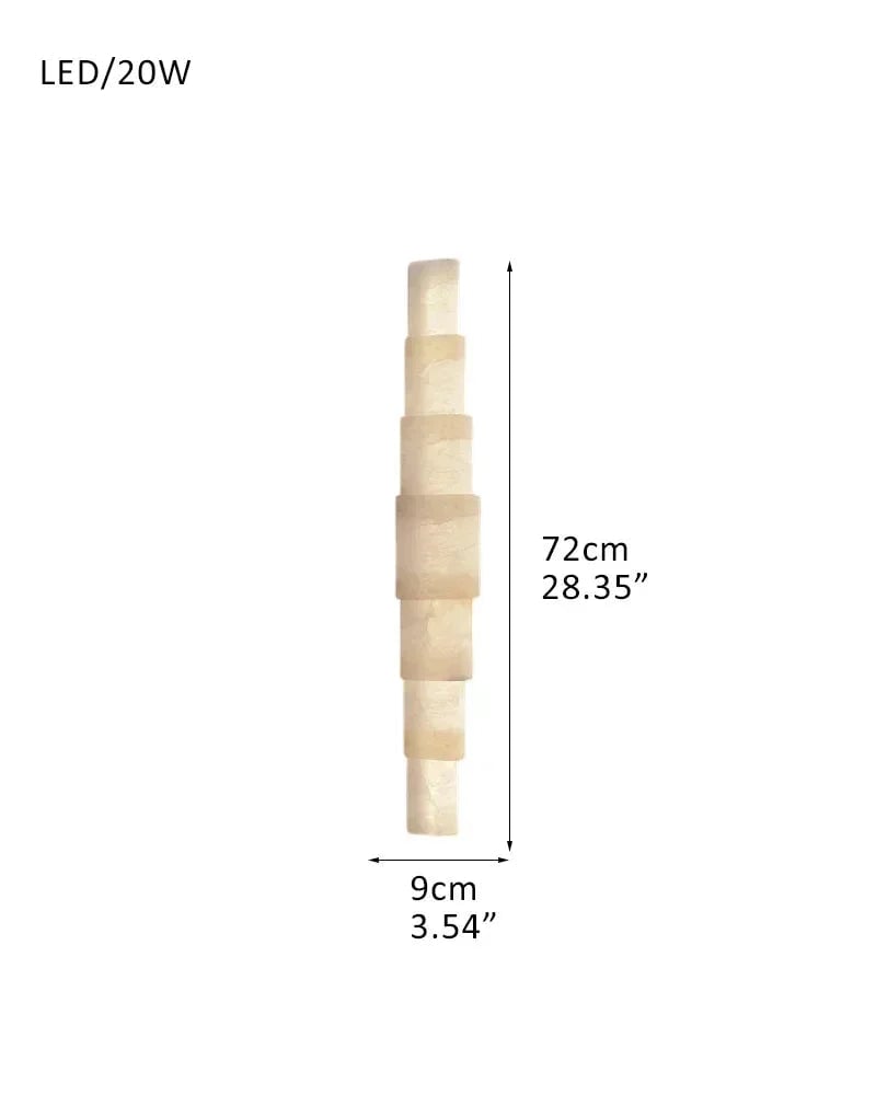 LightsStory Series Geometric Wall Sconce | Cylindrical Stone Hand-finished natural white alabaster stone and solid metal, Polished metal finish for Bedrooms, hallways, and dining spaces D9*H72CM D3.54"*H28.35" White + Brass Plate Modern Art Design Wall Lamp