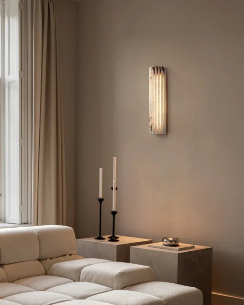 LightsStory Series Geometric Wall Sconce | Flush-mount Hand-carved Spanish Alabaster and Aged Brass, Aged Brass finish for hallways, bedrooms, and accent walls Brass Aged Wall Sconces