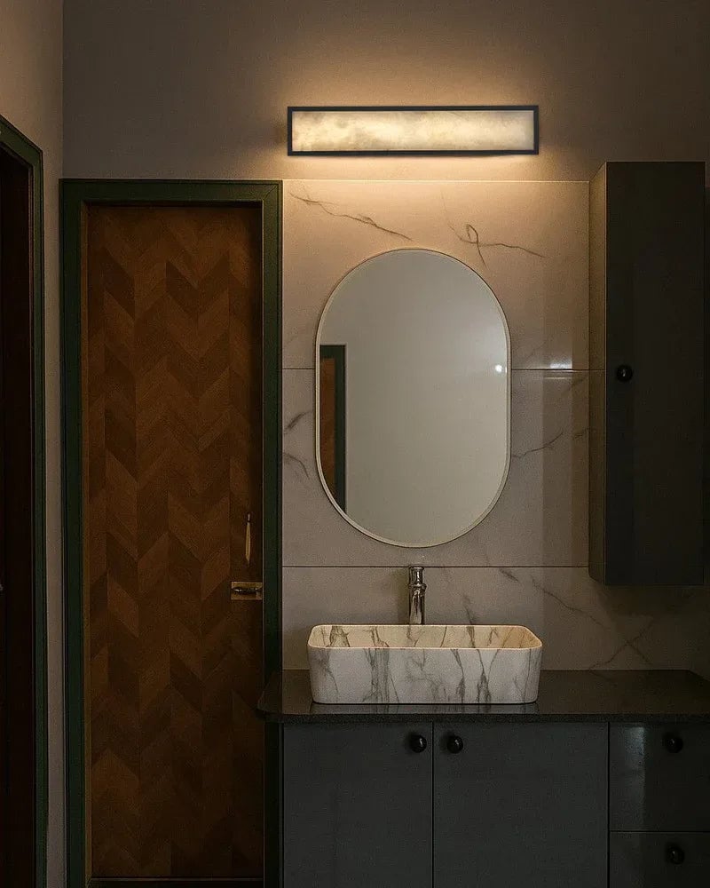 LightsStory Series Geometric Wall Sconce | Geometric Natural Alabaster and Durable Iron, Brass and Black Metalwork for Dining Rooms, Bedrooms, and Living Areas Modern Art Design Wall Lamp