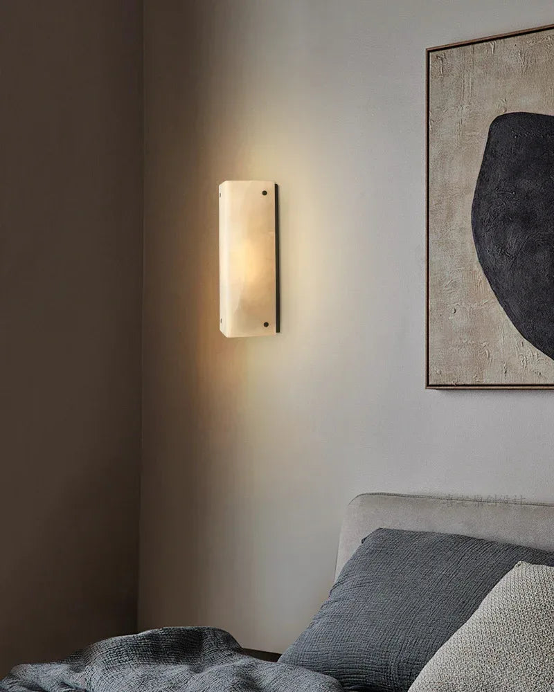 LightsStory Series Geometric Wall Sconce | Hand-Carved Alabaster Hand-Carved Natural Alabaster and Durable Brass, Premium Black and Brass finish for Modern Living Rooms and Hallways Flush Mounted Wall Sconce Lamp
