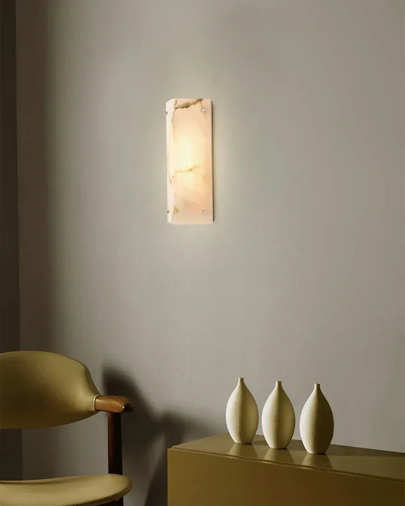 LightsStory Series Geometric Wall Sconce | Hand-Carved Alabaster Hand-Carved Natural Alabaster and Durable Brass, Premium Black and Brass finish for Modern Living Rooms and Hallways Flush Mounted Wall Sconce Lamp