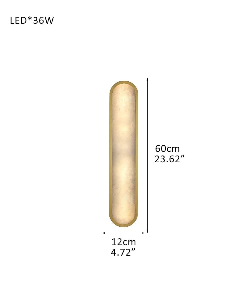 LightsStory Series Geometric Wall Sconce | Long Oval Natural Alabaster shade with durable iron framework, Black Brass finish for Dining rooms, bedrooms, and living areas D12*H60CM D4.72"*H23.62" Brass Modern Art Design Wall Lamp