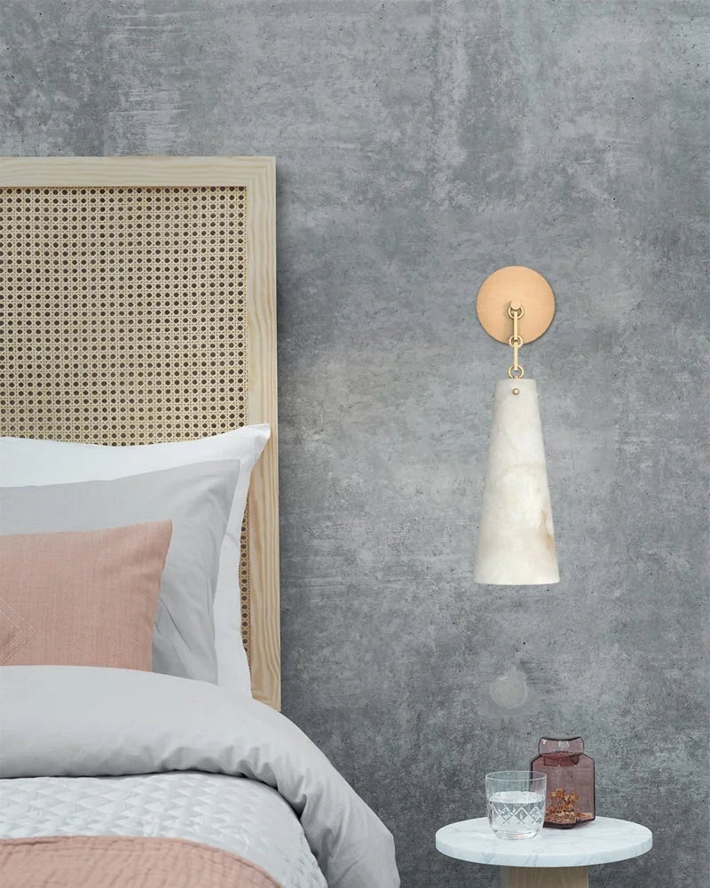 LightsStory Series Geometric Wall Sconce | Minimalist Genuine Alabaster and Brass Metal, Premium Brass and Black finish for Bedrooms, Hallways, and Staircases Vintage Simple Pendant Lamp