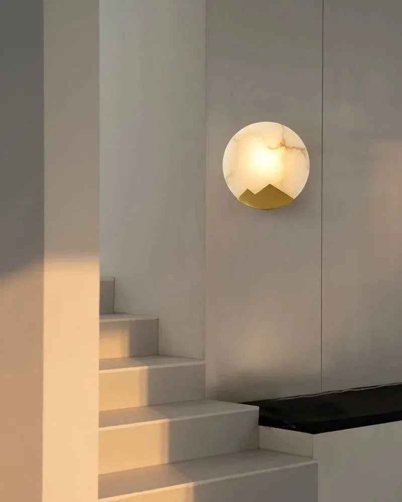 LightsStory Series Geometric Wall Sconce | Mountain-shaped Frame Alabaster marble and brushed brass, Brushed Brass finish for living rooms, bedrooms, hallways, or dining spaces Flush Mounted Wall Sconce Lamp