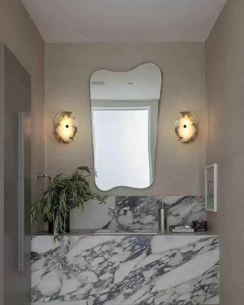 LightsStory Series Geometric Wall Sconce | Multi-head Sculptural Natural White Marble with Polished Brass and Gold Accents, Polished Brass for Modern Living Rooms and Hallways Modern Art Design Wall Lamp