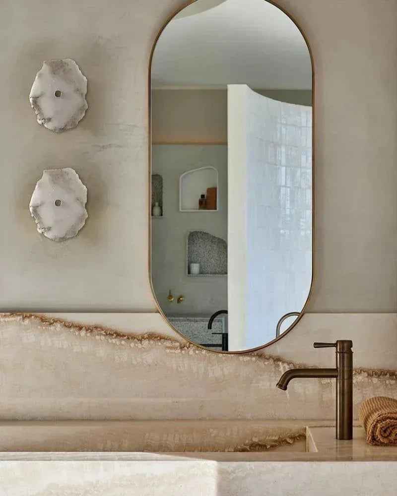 LightsStory Series Geometric Wall Sconce | Multi-head Sculptural Natural White Marble with Polished Brass and Gold Accents, Polished Brass for Modern Living Rooms and Hallways Modern Art Design Wall Lamp