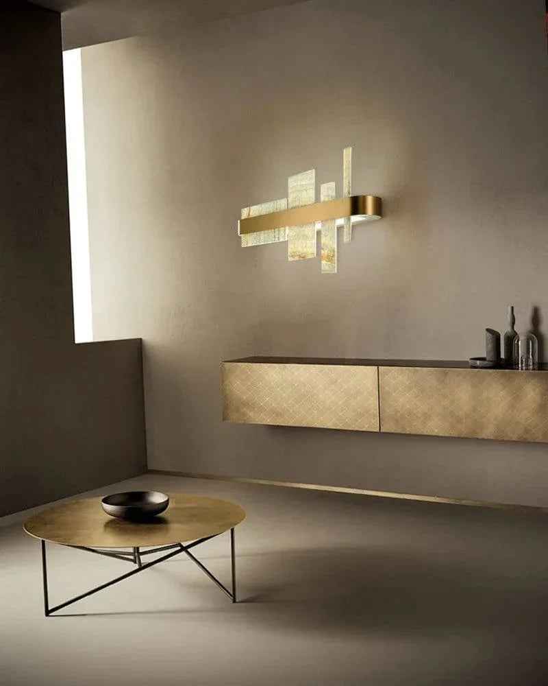 LightsStory Series Geometric Wall Sconce | Natural Marble Slice Natural marble slices with sleek copper and stainless steel frame, Copper and Stainless Steel finish for Dining rooms, foyers, or bedrooms Flush Mounted Wall Sconce Lamp