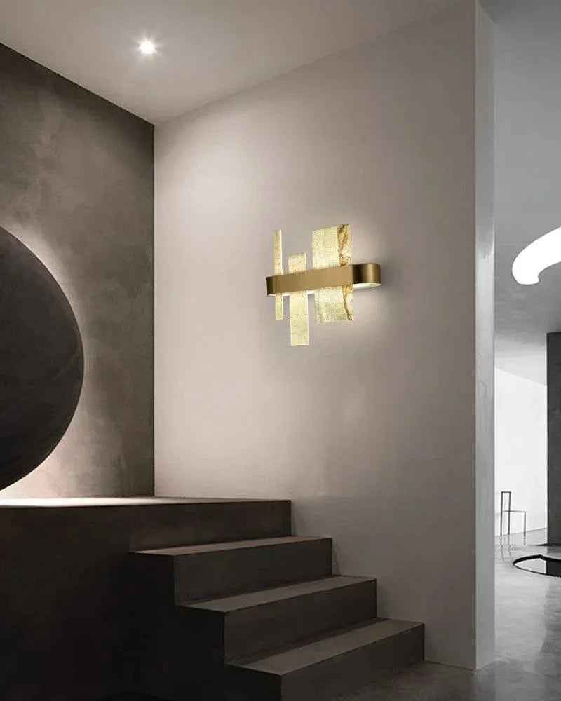 LightsStory Series Geometric Wall Sconce | Natural Marble Slice Natural marble slices with sleek copper and stainless steel frame, Copper and Stainless Steel finish for Dining rooms, foyers, or bedrooms Flush Mounted Wall Sconce Lamp