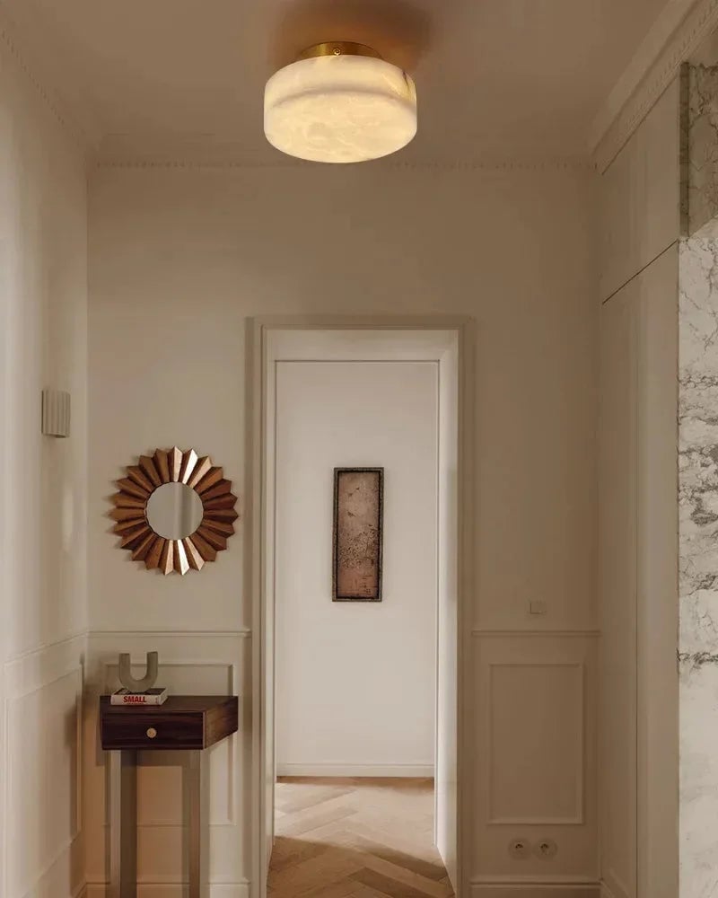 LightsStory Series Geometric Wall Sconce | Orb Natural Marble and Snowflake Gypsum, Premium Brass finish for Vanity Bathrooms and Living Rooms Modern Art Design Wall Lamp