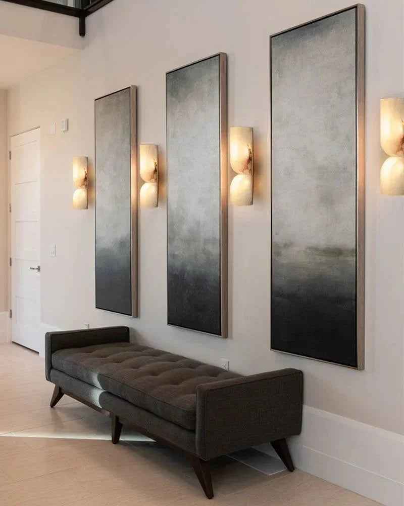LightsStory Series Geometric Wall Sconce | Rectangular Hand-carved natural white alabaster stone, Natural stone texture for Modern and rustic interiors Flush Mounted Wall Sonce Lamp