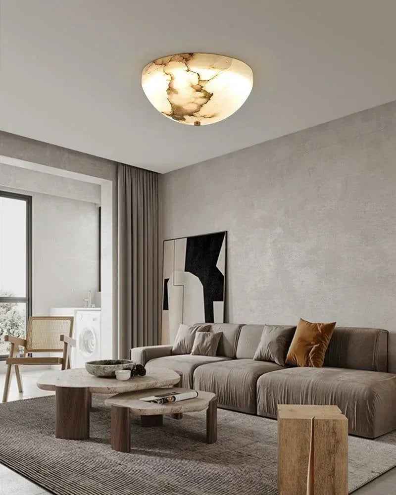 LightsStory Series Geometric Wall Sconce | Round Bowl Natural Alabaster and Brass, Timeless Brass finish for Bedside, living rooms, dining areas, and hallways Flush Mounted Ceiling Lamp