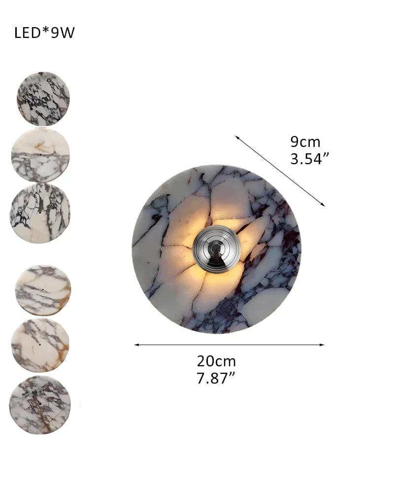 LightsStory Series Geometric Wall Sconce | Round Marble Pure Natural Marble with Iron, Iron finish for Bedrooms, bathrooms, hallways, and kitchen accents Plane-D20*H9CM D7.87"*H3.54" Silver Modern Art Design Wall Lamp