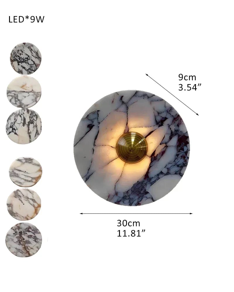 LightsStory Series Geometric Wall Sconce | Round Marble Pure Natural Marble with Iron, Iron finish for Bedrooms, bathrooms, hallways, and kitchen accents Plane-D30*H9CM D11.81"*H3.54" Gold Modern Art Design Wall Lamp