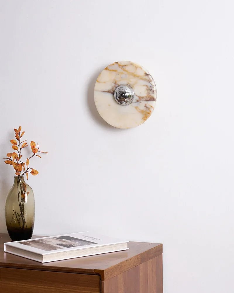 LightsStory Series Geometric Wall Sconce | Round Marble Pure Natural Marble with Iron, Iron finish for Bedrooms, bathrooms, hallways, and kitchen accents Modern Art Design Wall Lamp